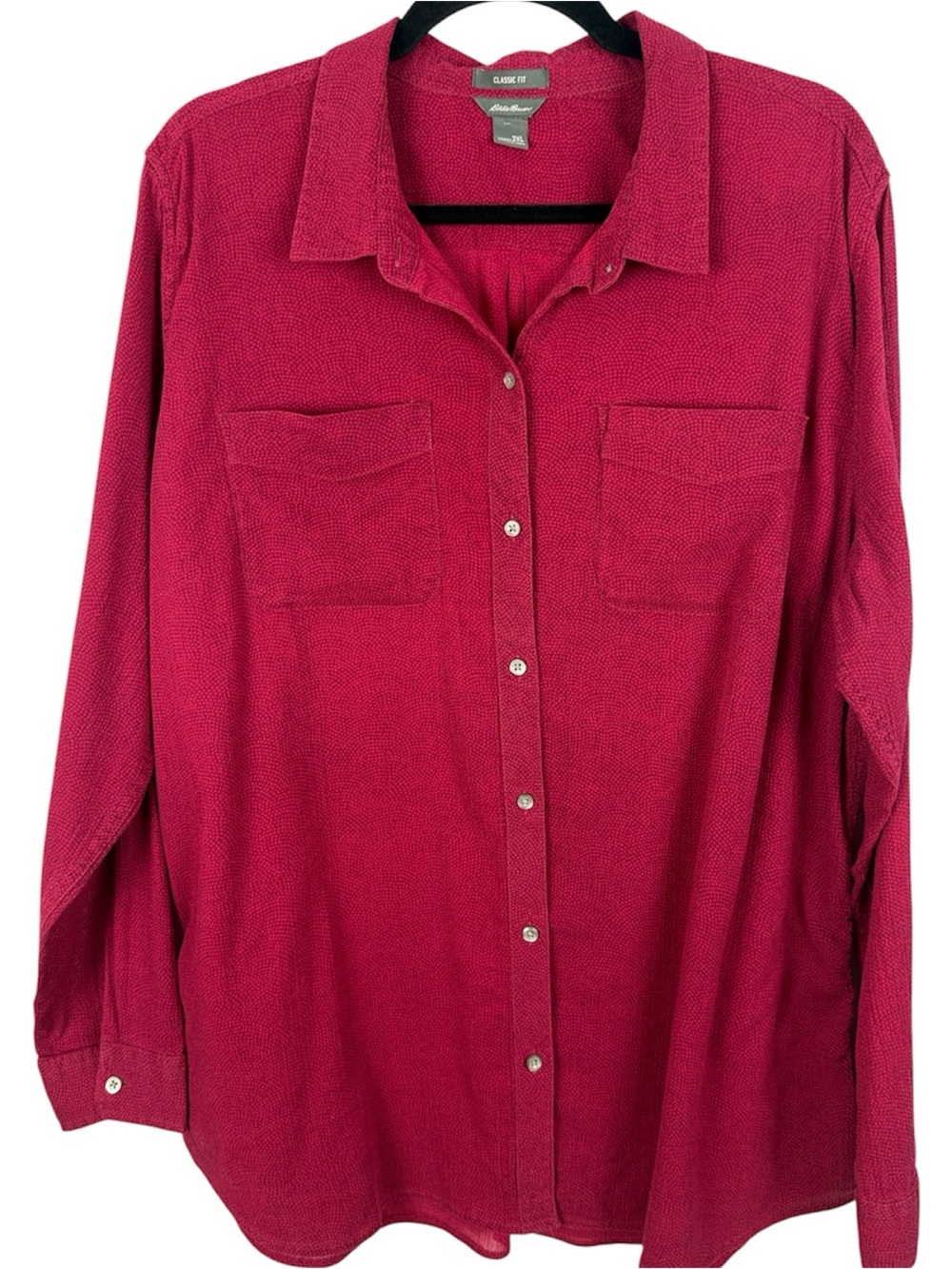 Eddie Bauer Red Cotton Micro Pattern Button Down Shirt Classic Fit Women's 2XL